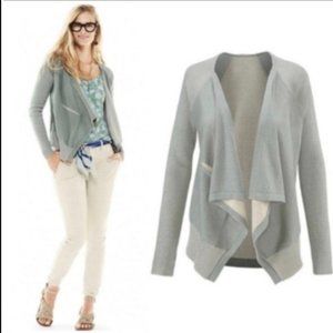 CAbi 5132 Pocket Green Gray Open Front Thin Sage Waterfall Cardigan Sweater